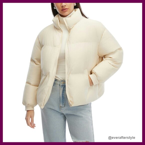 Cropped Puffer Jacket Oversized Quilted Winter Coat Warm Baggy Chic Y2K